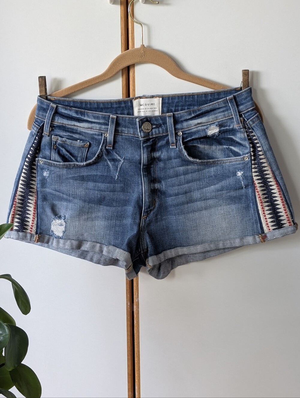 McGuire Revolve Daiquiri Embroidered Jean Shorts 28 Western Denim Cowgirl